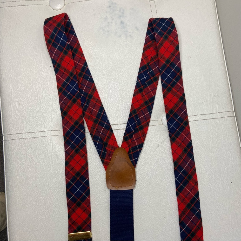 Pendleton Red Plaid Wool Button On Suspenders - image 3